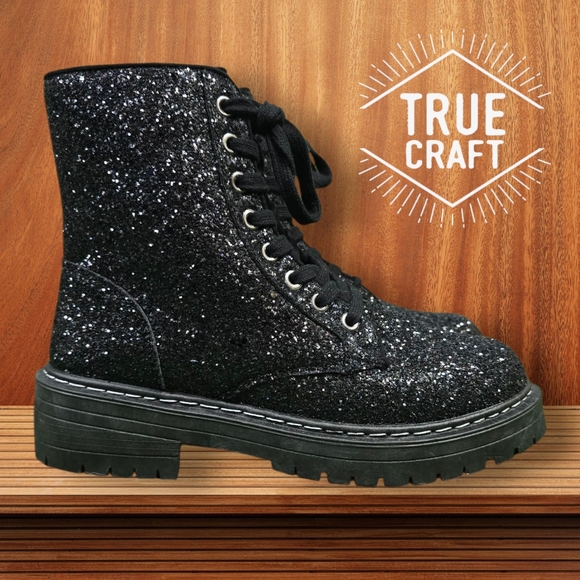 True Craft Shoes - TRUE CRAFT | KORRI CHUNKY GLITTER HIGH ANKLE COMBAT BOOTS -NWOT!